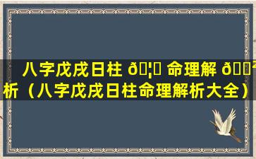 八字戊戌日柱 🦄 命理解 🌲 析（八字戊戌日柱命理解析大全）